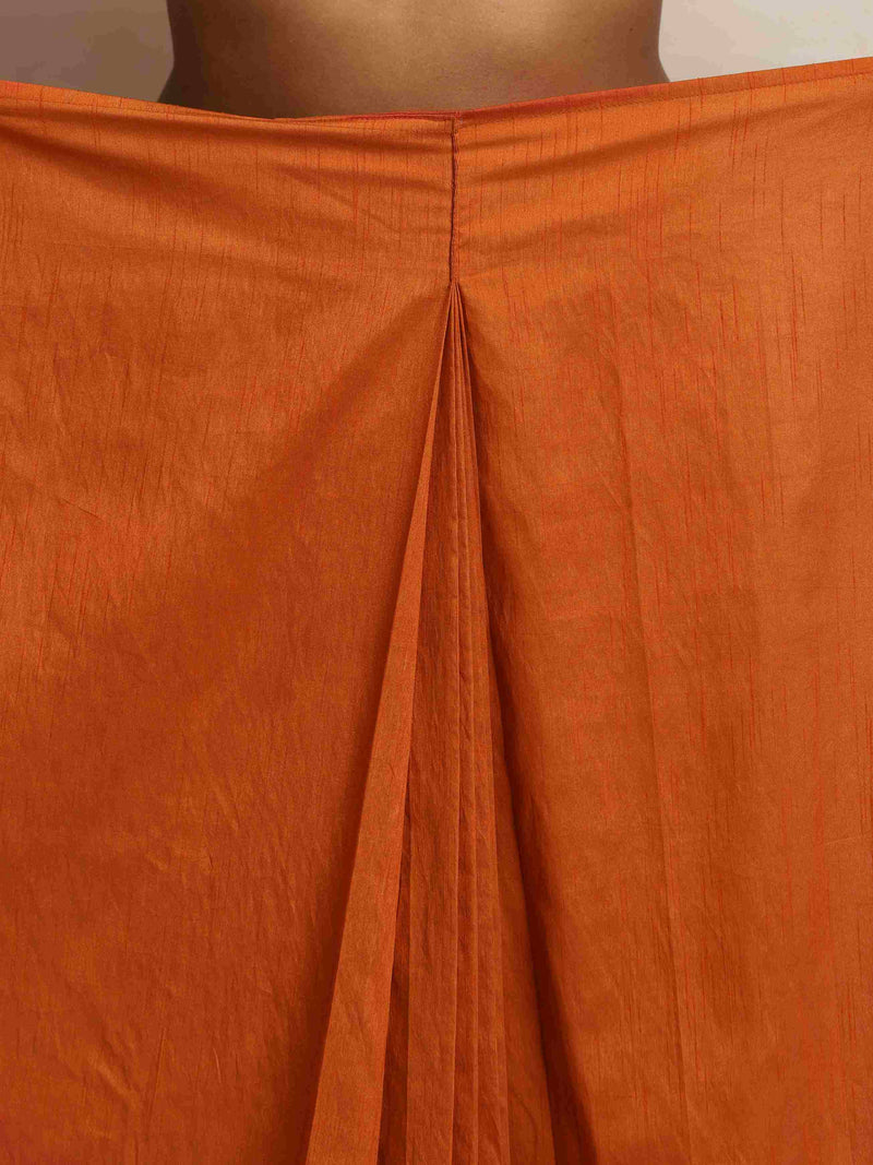 trueBrowns Orange Silk Ready To Wear Saree