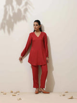 trueBrowns Maroon Viscose Co-ord Set