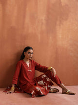 trueBrowns Rust Metallic Straight Kurta Set