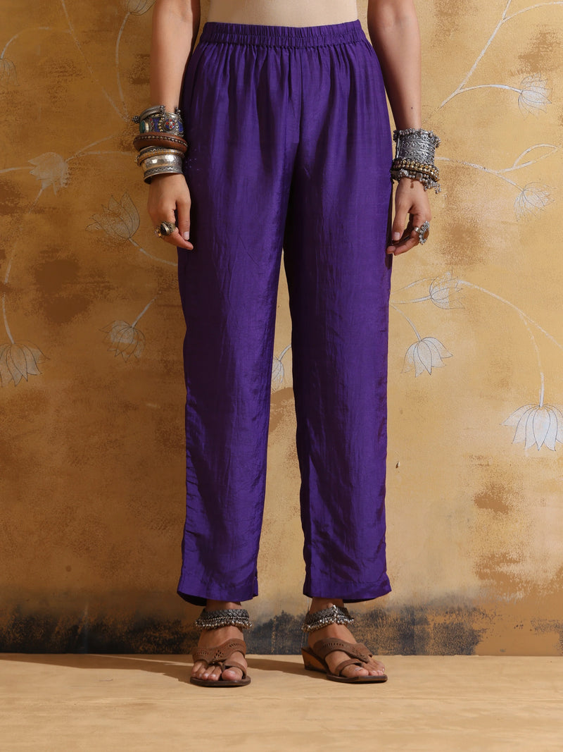 trueBrowns Purple Muslin Silk Co-ord Set