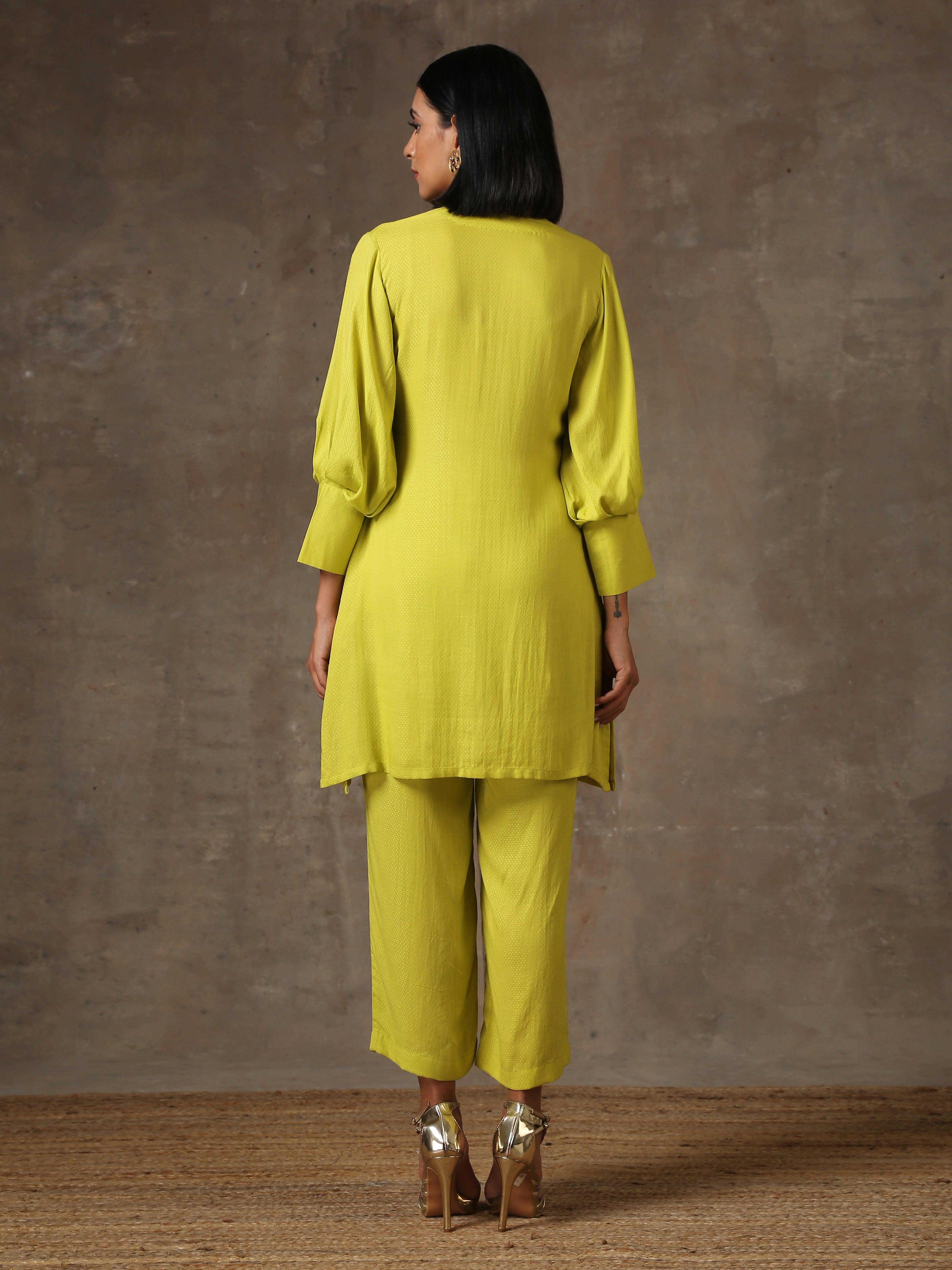 The Penelope - Lime Green Solid Textured Co-Ord Set - trueBrowns