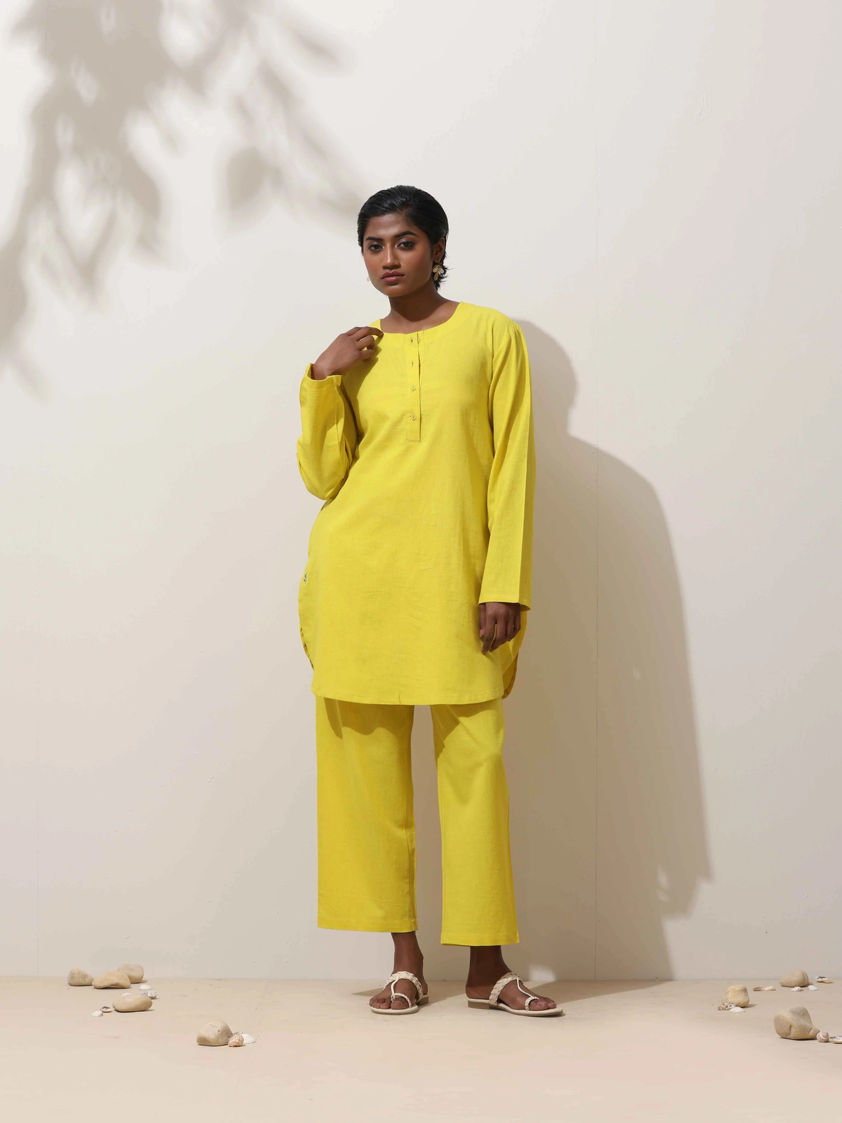 trueBrowns Lime Cotton Linen Kurta Co-Ord Set