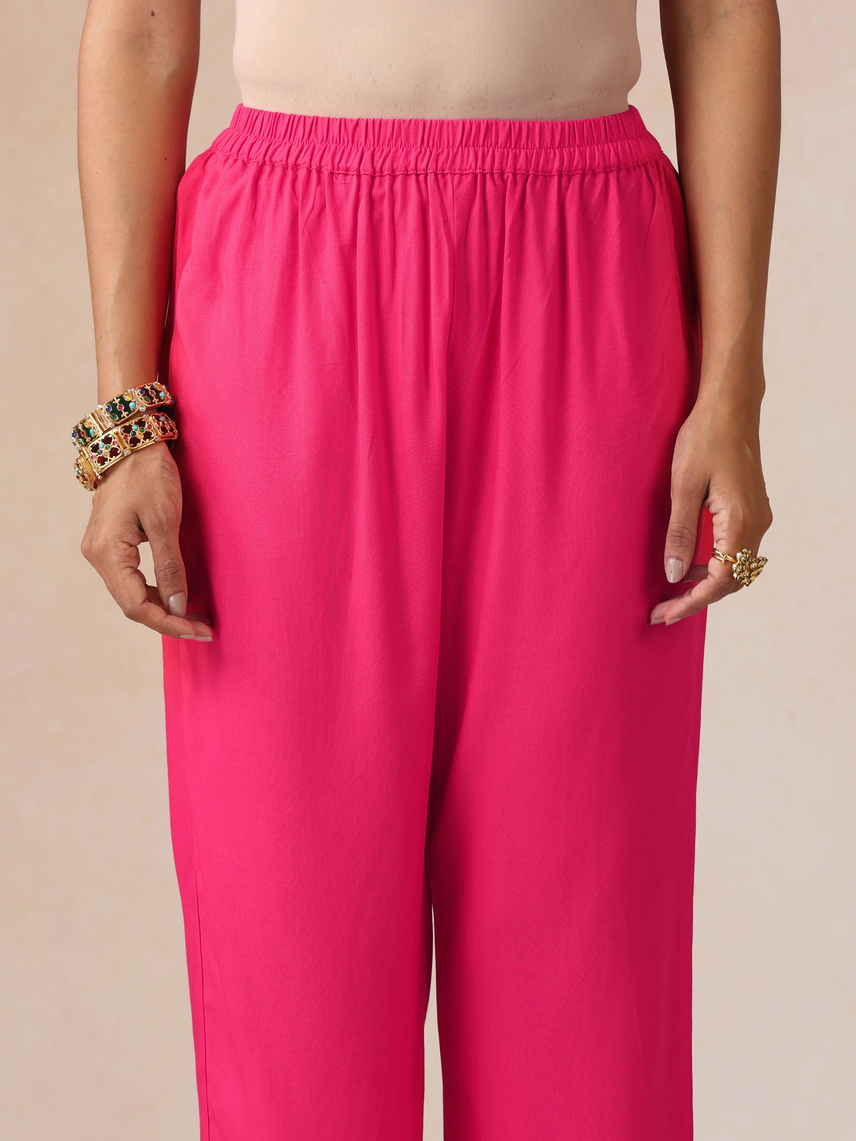 trueBrowns Pink Boota Print Viscose Flared Kurta Co-ord Set