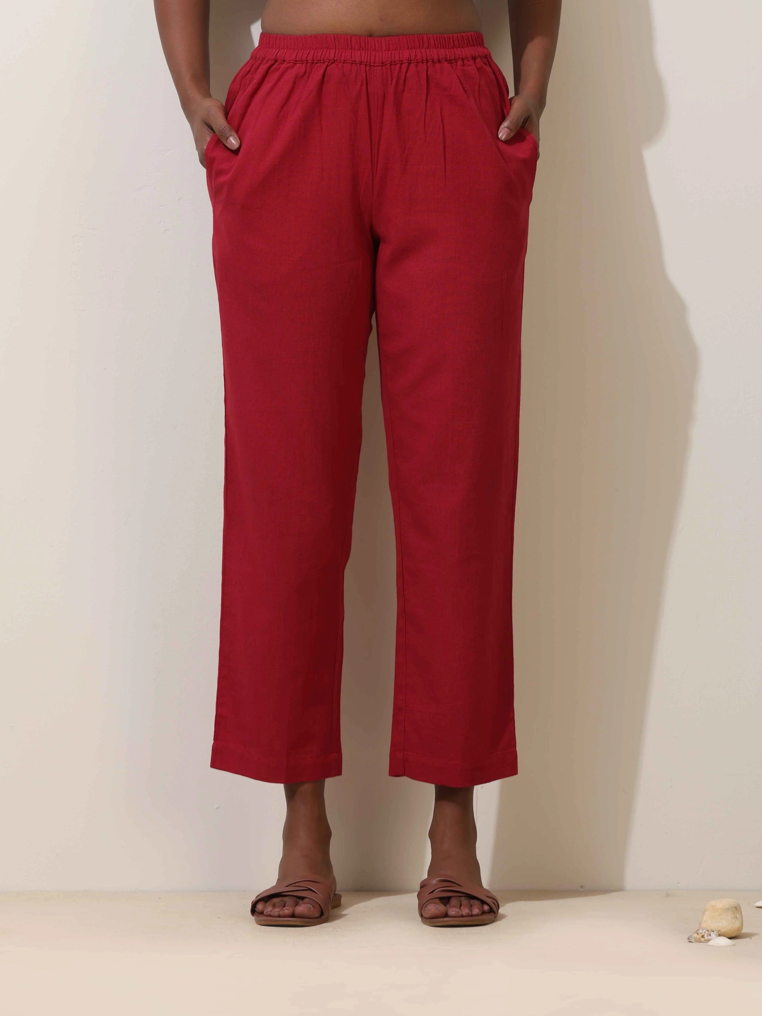 trueBrowns Maroon Cotton Linen Co-Ord Set