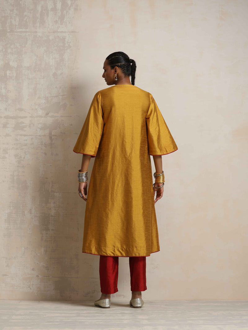 trueBrowns Gold Silk Kurta Set