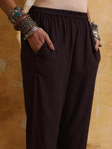 trueBrowns Brown Metallic High-Slit Straight Kurta Set