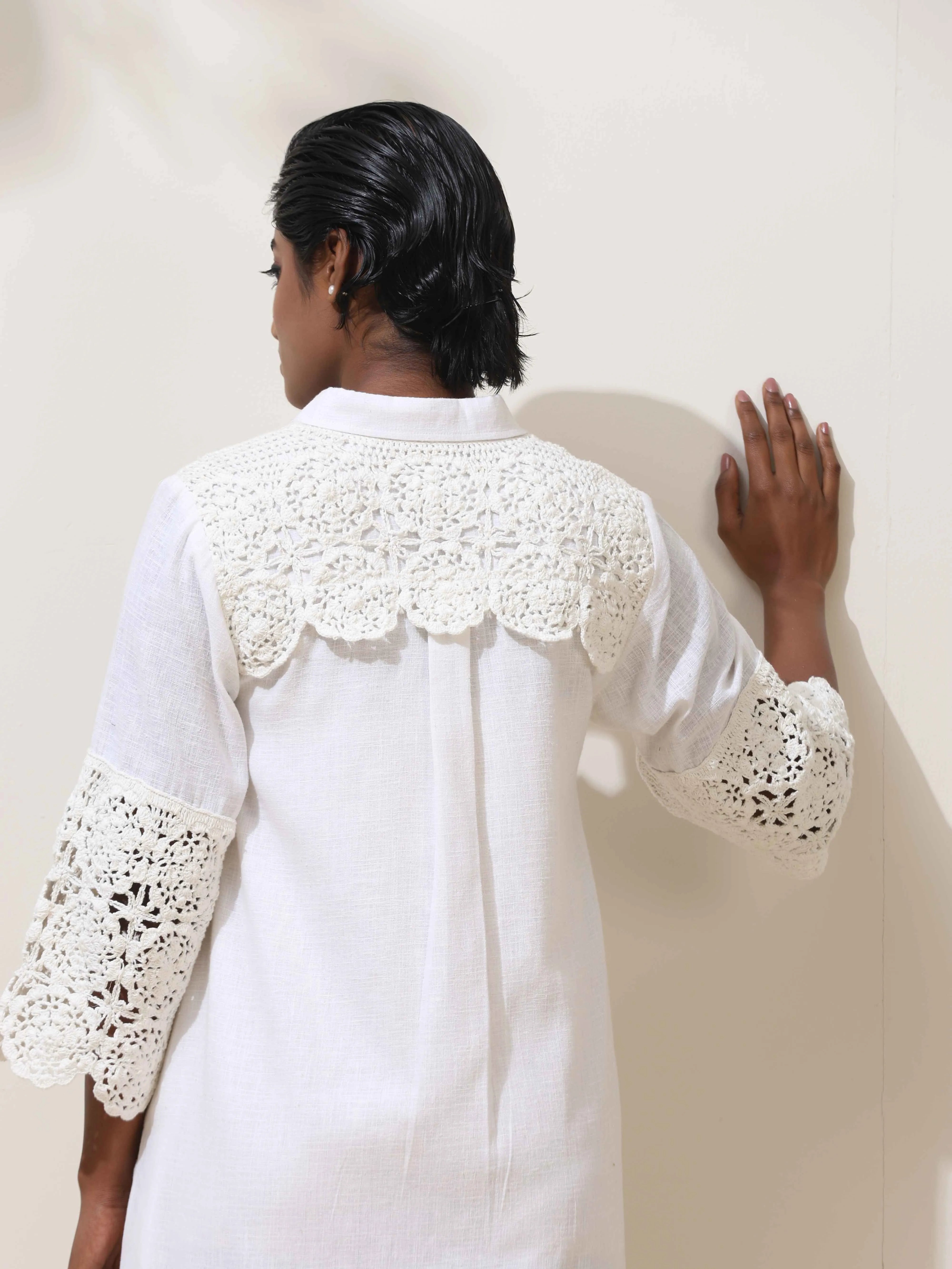 trueBrowns Neroli White Crochet Natural Cotton Short Dress