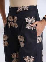 trueBrowns Black Cotton Print Top & Flared Pants Co-ord Set