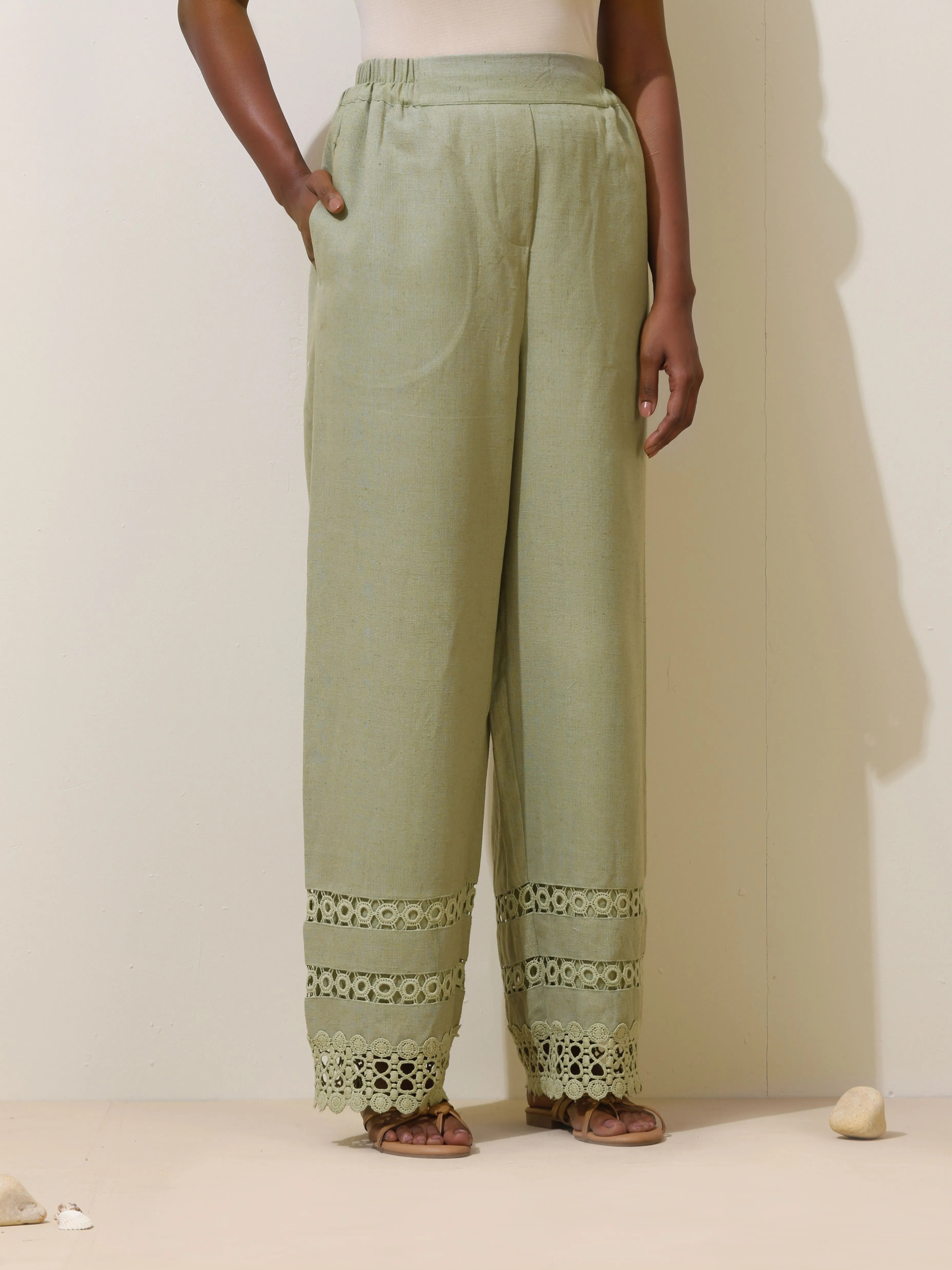 trueBrowns Matcha Green Crochet Natural Cotton Blazer Co-ord Set