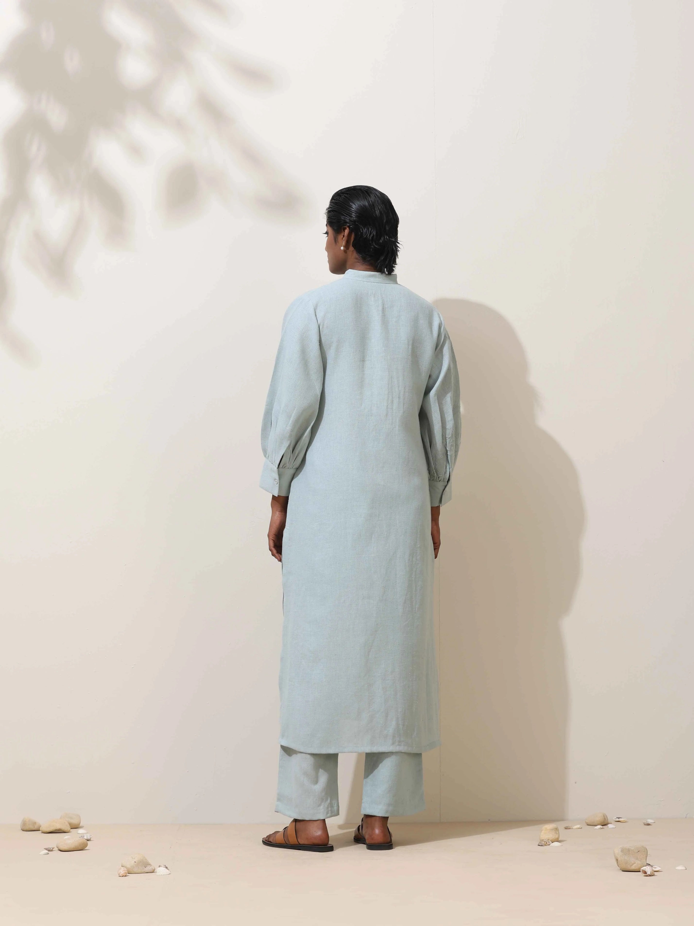 trueBrowns Nilah Blue Embroidered Natural Cotton Kurta Pant Set