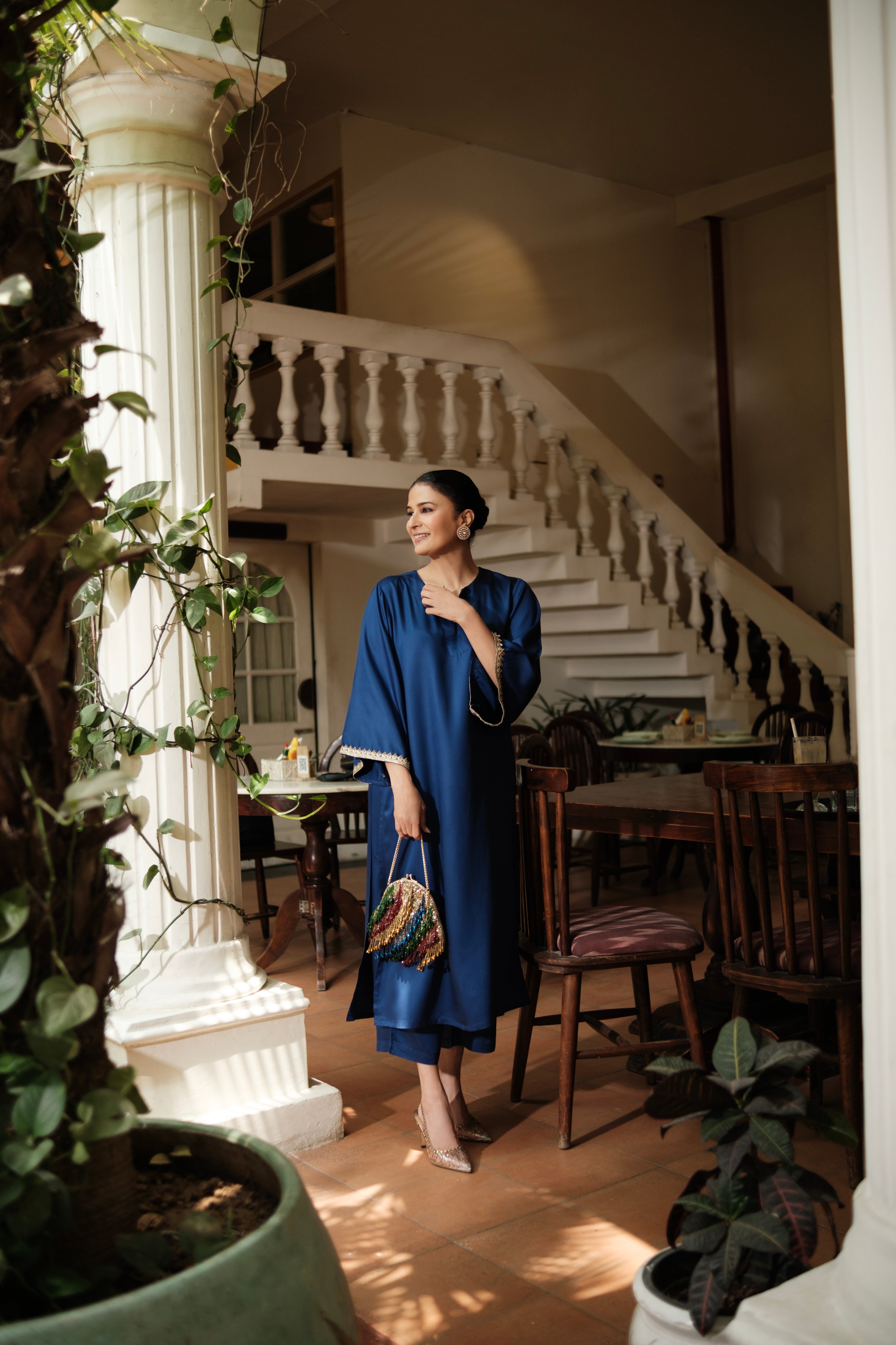 Midnight Blue Modal Satin Relax Kurta Set