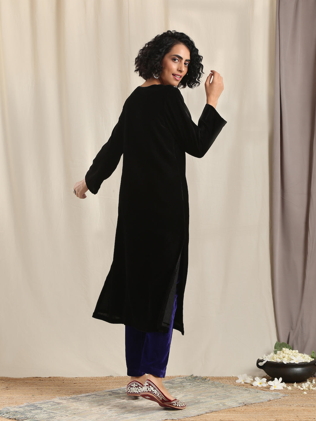 Black Velvet slit Kurta
