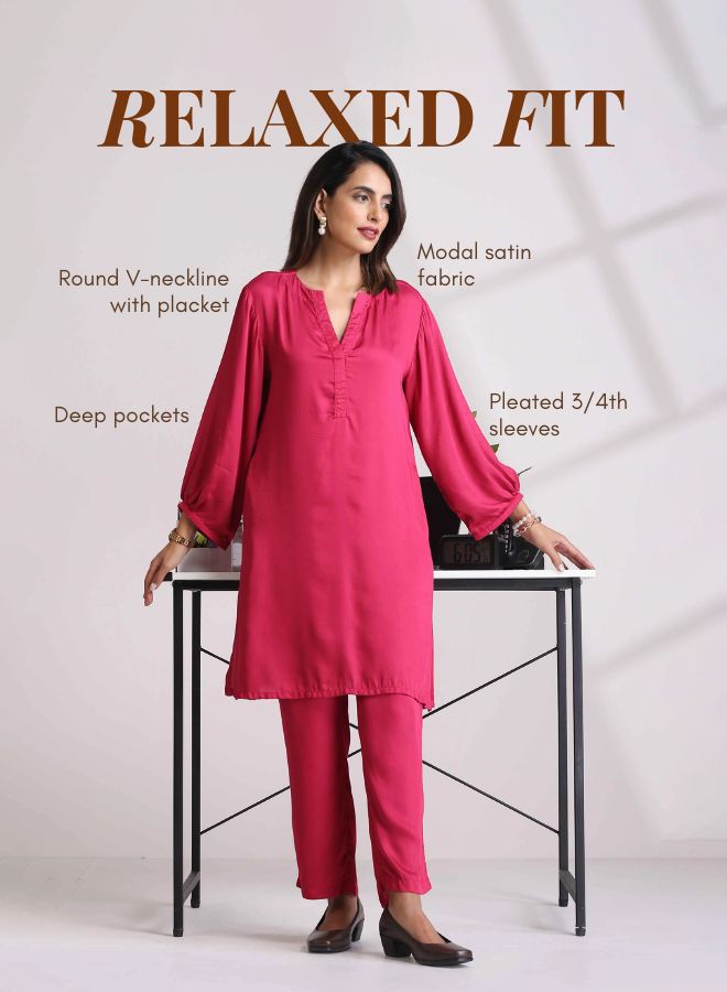 Pink Modal Satin Relax Co-ord Set