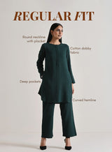 Dark Green Front Placket Co-Ord Set