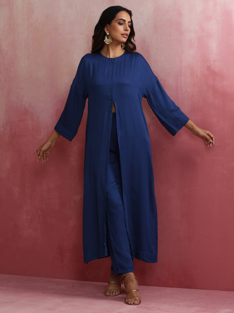 trueBrowns Blue Modal Front Slit Kurta set