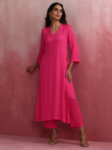 trueBrowns Pink Modal High Slit Kurta Set