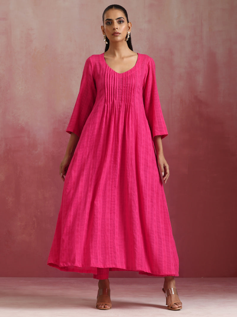 trueBrowns Pink Cotton Dobby Kurta Set