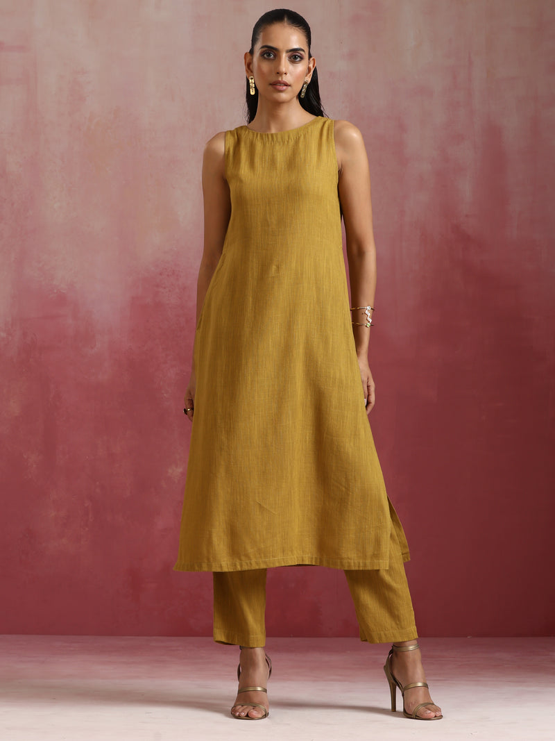 trueBrowns Mustard Cotton Kurta Set