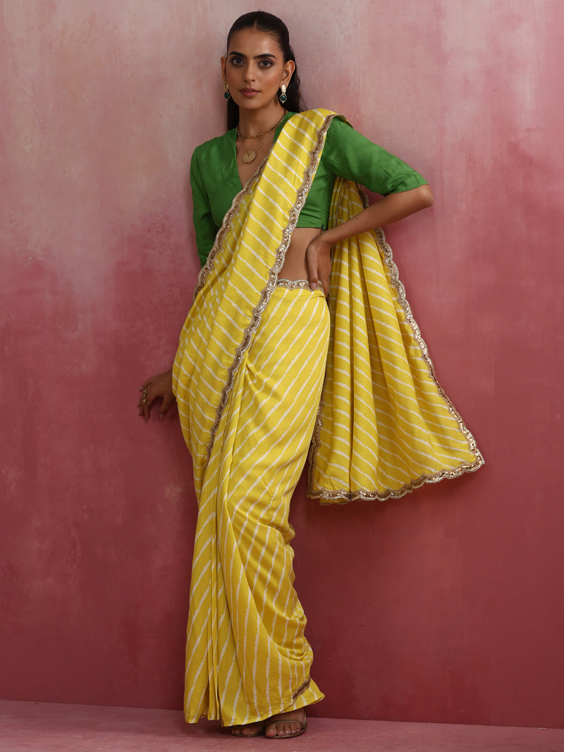 trueBrowns Lime Muslin Silk Saree