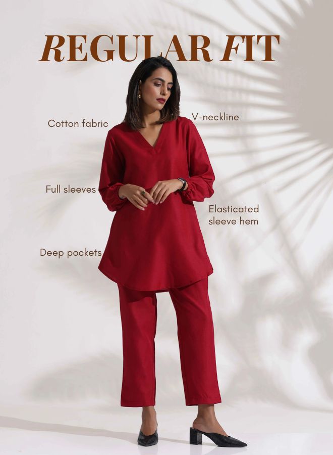 trueBrowns Maroon Slub Co-ord Set