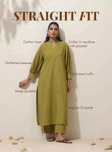 trueBrowns Pear Green Cotton Linen Kurta Pant Set