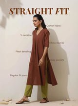 trueBrowns Brown Cotton Linen Kurta Pant Set