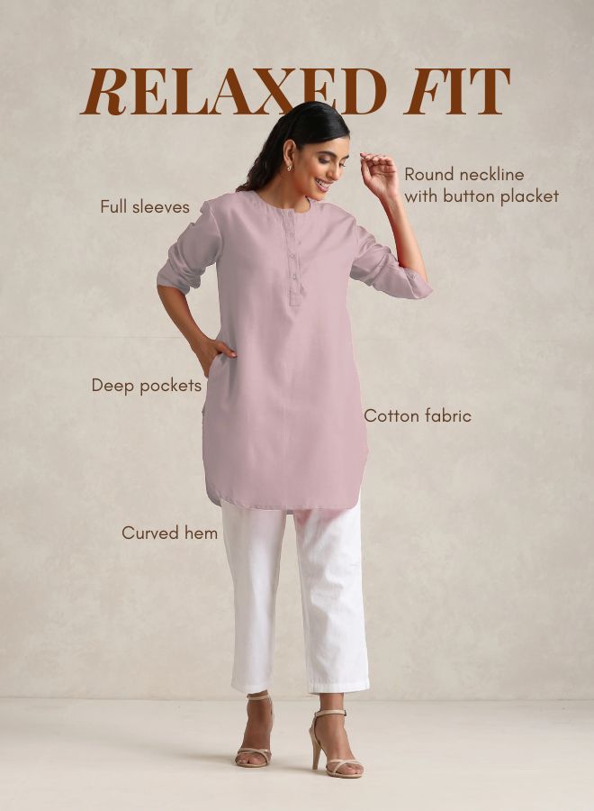 trueBrowns Pink Cotton Blend Short Kurta