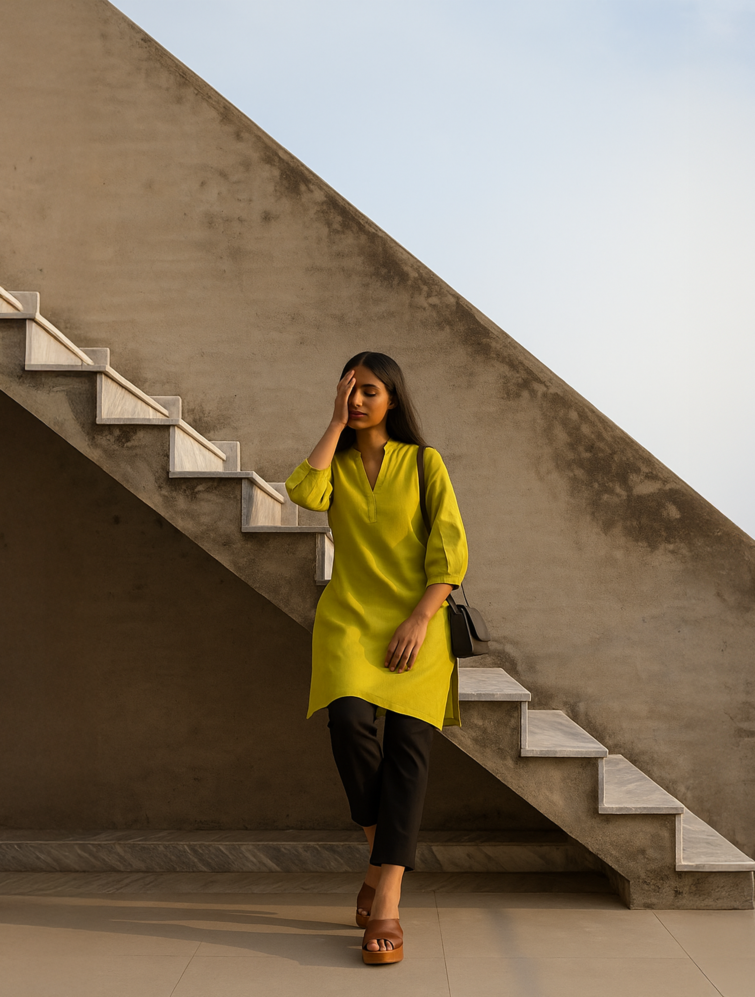 trueBrowns Green Cotton Blend Short Kurta