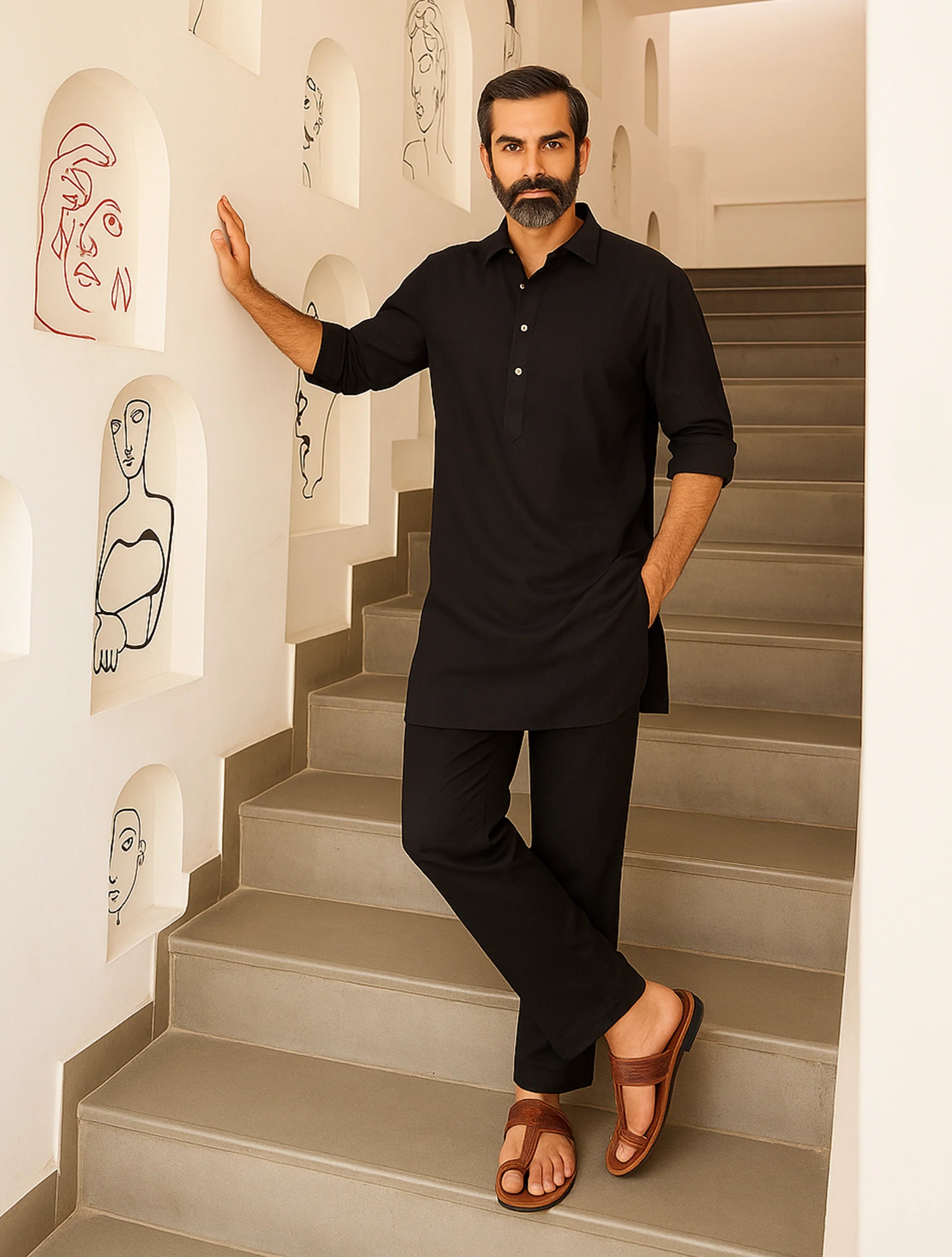 trueBrowns Men's Black Cotton Co-ord set