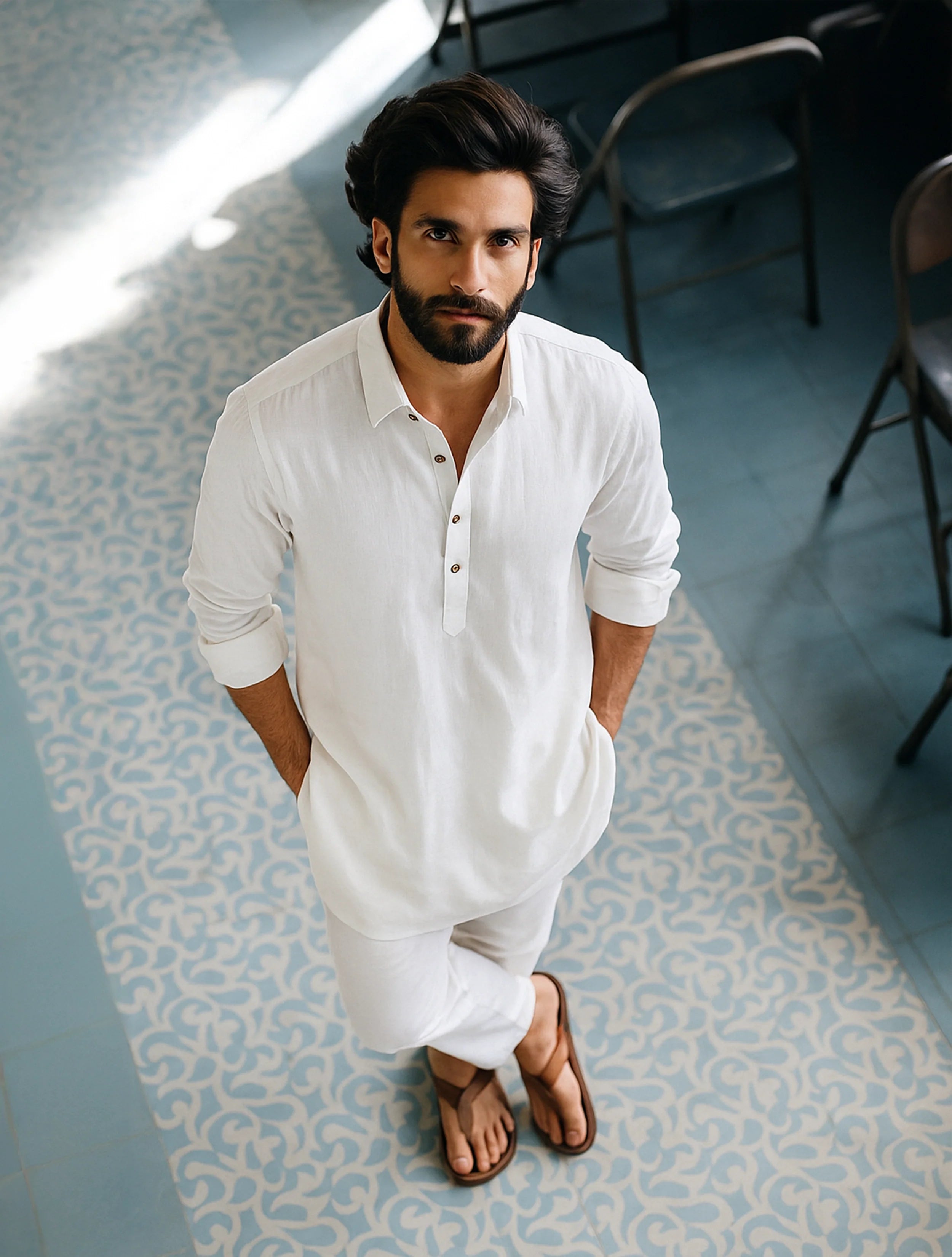 trueBrowns Men's White Cotton Co-ord set