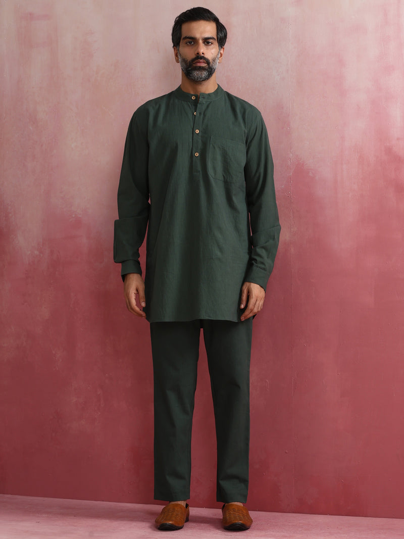trueBrowns Men's Green Cotton Co-ord set