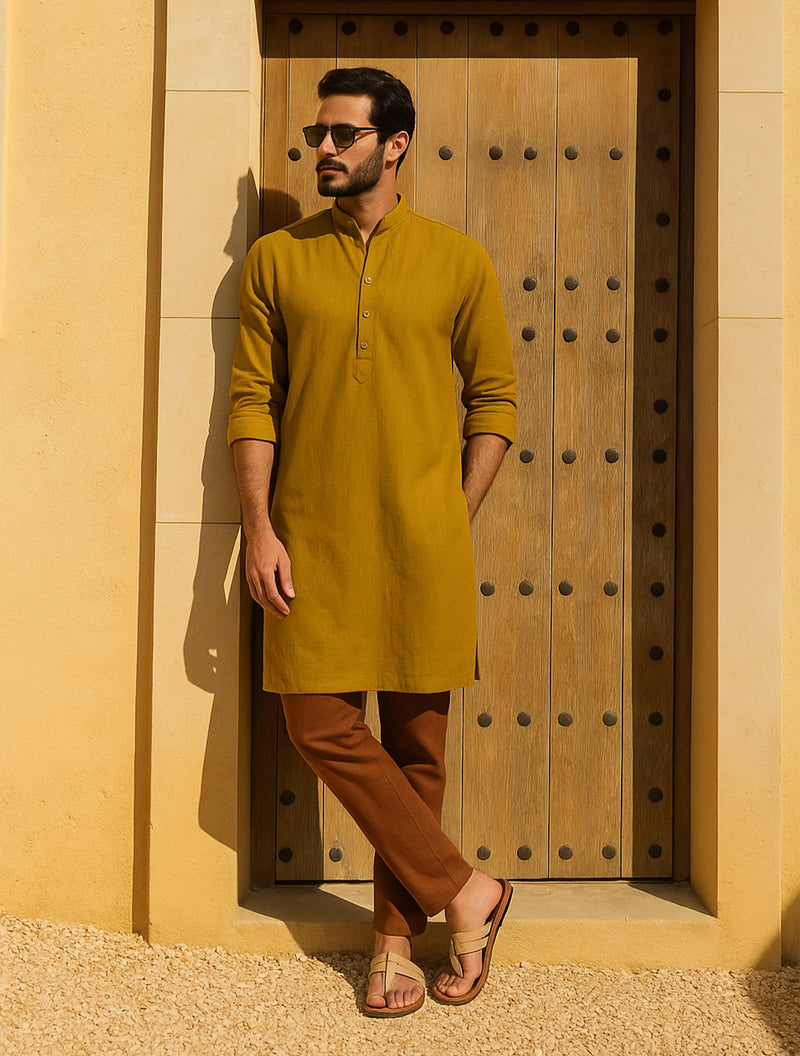 trueBrowns Men's Mustard Kurta