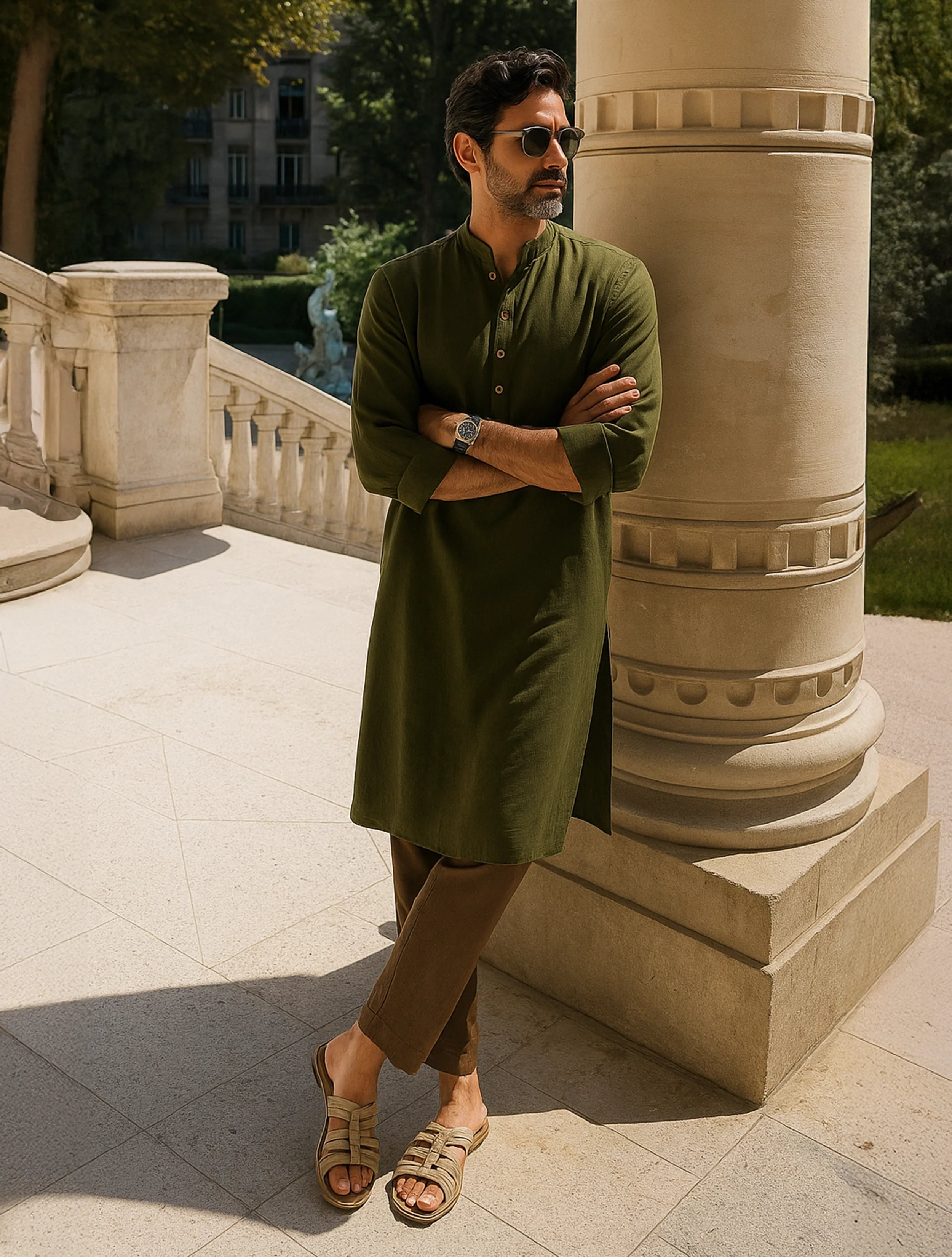 trueBrowns Men's Olive Kurta