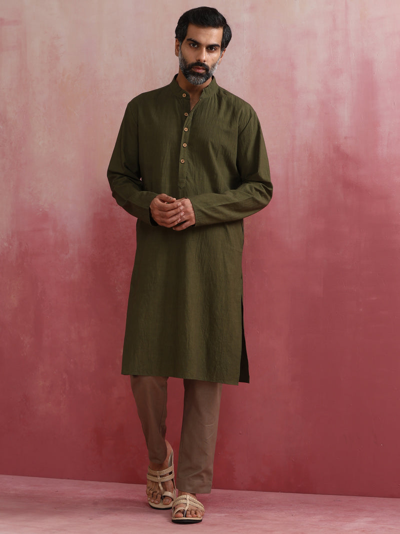 trueBrowns Men's Olive Kurta