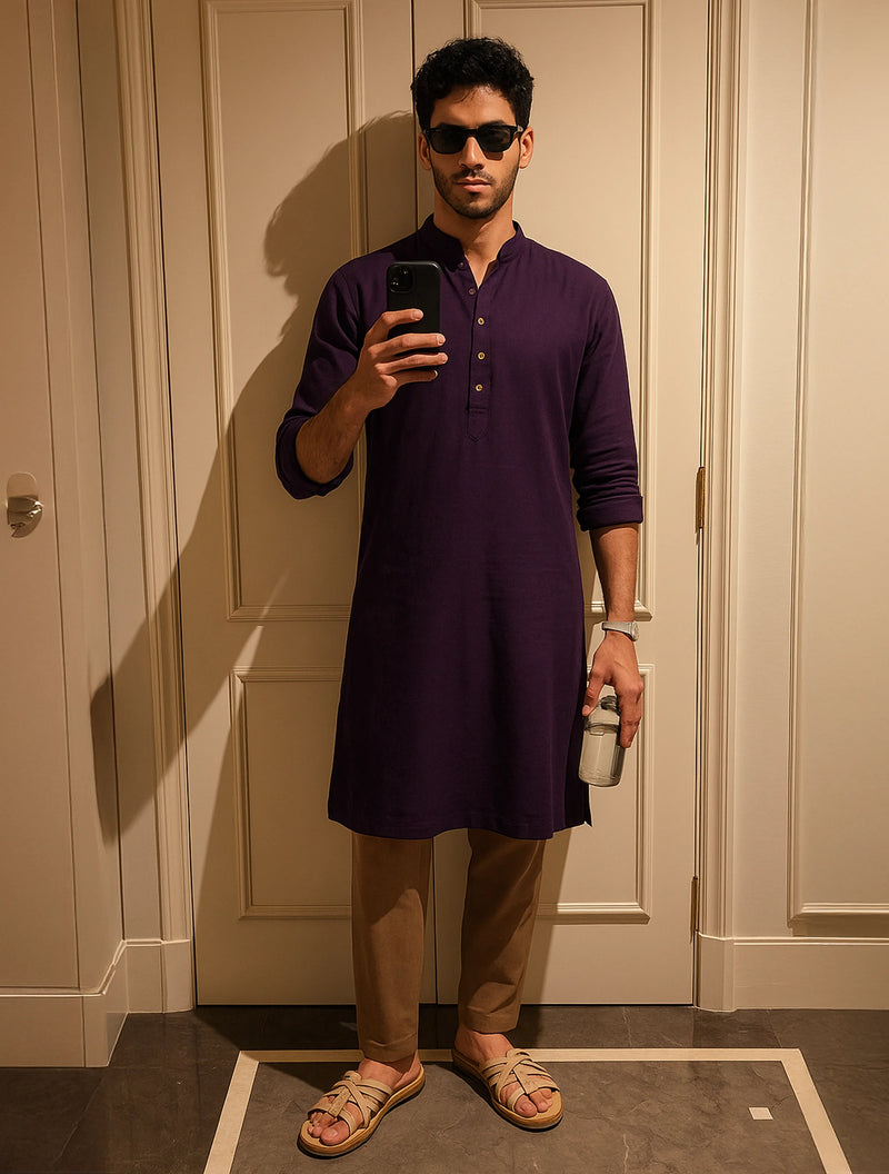trueBrowns Men's Purple Kurta