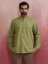 trueBrowns Men's Green Cotton Shirt