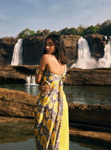 trueBrowns Yellow Muslin Ikat Saree