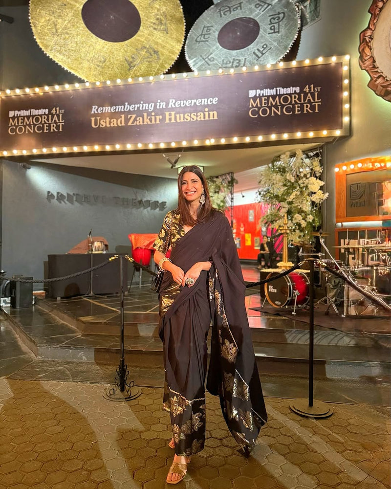 trueBrowns Black Metallic Ready To Wear Saree