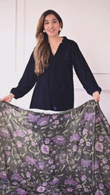 Black Printed Velvet Shawl