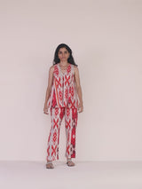 trueBrowns Maroon Cotton Ikat Flared Co-ord Set