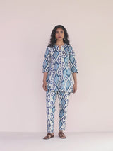 trueBrowns Blue Cotton Ikat Relaxed Co-ord Set