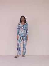 trueBrowns Blue Cotton Ikat Short Co-ord Set
