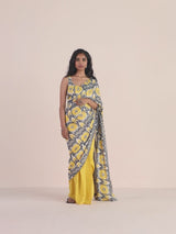 trueBrowns Yellow Muslin Ikat Ready to Wear Saree
