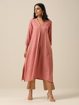 Light Mauve Slub Texture Neck Pleat Kurta Pant Set
