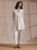 White With Small Floral Booti Print Cotton Pleated Co-Ord Set