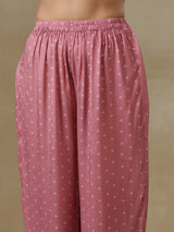 Light Mauve Bandhani Printed Silk Handkerchief Kurta Pant Set