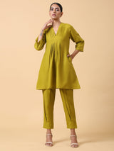 Cotton Linen Lime Green Pleated Co-Ord Set - trueBrowns