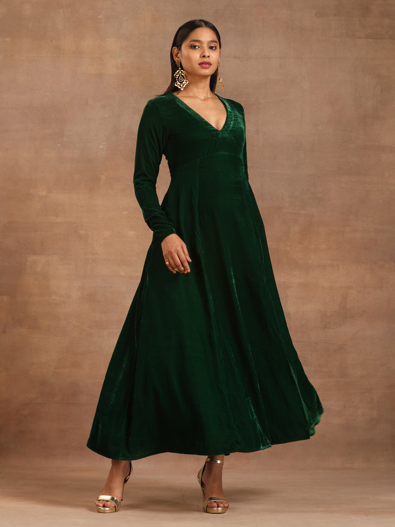 trueBrowns Green Velvet Dress