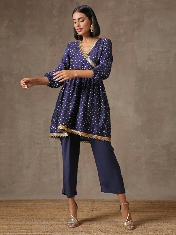 Blue Bandhani Printed Silk Co-Ord Set