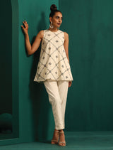 trueBrowns Ivory Rhombus Cotton Sleeveless Co-Ord Set